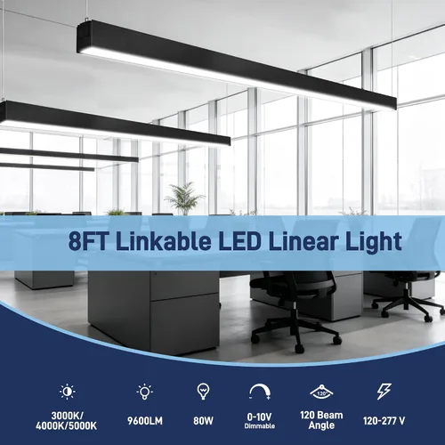Miniatura 4 de hykolity Luz LED de canal lineal suspendida arquitectónica de 4 pies enlazable, 23/32/40W 3000K/4000K/5000K CCT seleccionable, accesorio