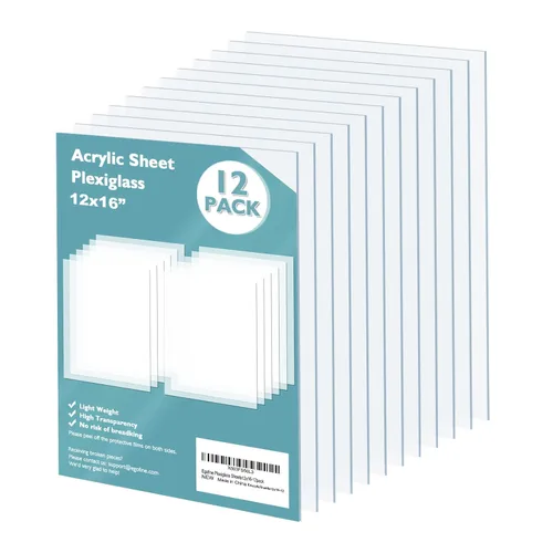 Egofine - Hojas de plexiglás transparentes de 12x16", 1/25" de grosor, 12 láminas acrílicas fundidas para manualidades, reemplazo de vidrio para