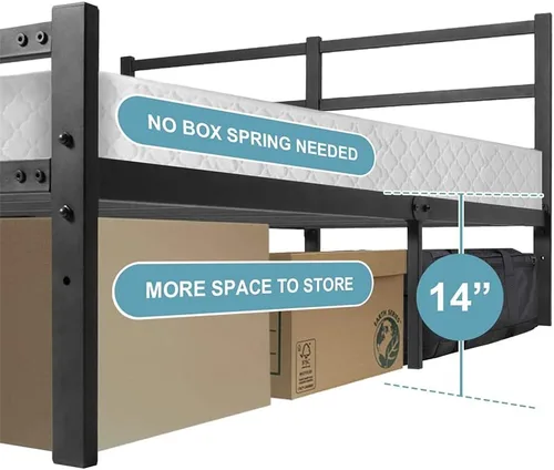 Miniatura 5 de Base de cama con cabecero, base de cama con plataforma de 14 pulgadas, no requiere somier, base de cama metálica de tamaño Queen con espacio