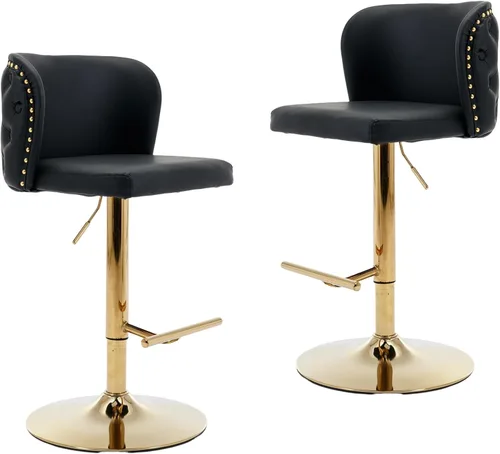 LKTART Juego de 2 taburetes de bar giratorios de altura de asiento ajustable, modernos tapizados de poliuretano con base cromada, con respaldo para
