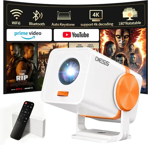 Miniatura 8 de Mini proyector con WiFi y Bluetooth, proyector portátil para exteriores alimentado por Power Bank, proyector de película pequeña giratorio de 180°