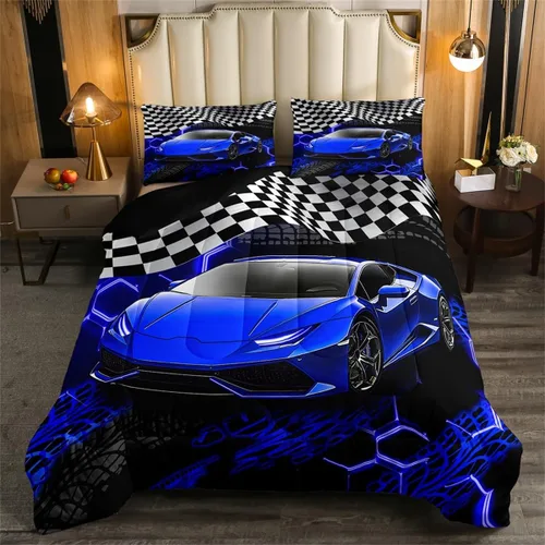 Feelyou Juego de ropa de cama de coche de carreras para niños y niñas, tamaño individual, juego de edredón deportivo de velocidad para adolescentes