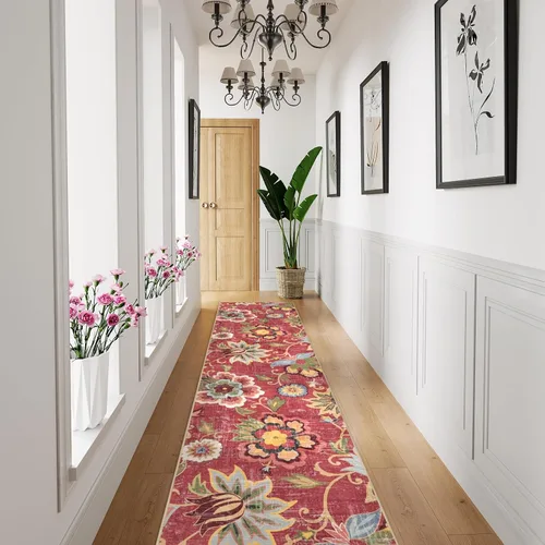 Miniatura 57 de Beeiva Alfombras florales de entrada, lavables para interiores, ultra fina, de 2 x 3 pies, antideslizante, para cocina, tapete de cachemira suave