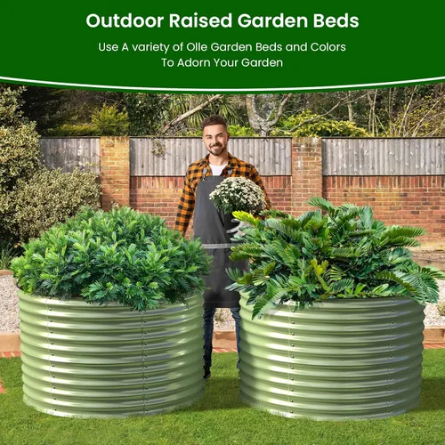 Miniatura 2 de Olle Camas de jardín elevadas de 32 pulgadas de alto, para exteriores, para verduras, cama de jardín elevada redonda galvanizada, cajas de jardín
