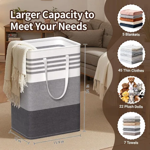 Miniatura 2 de WOWBOX Paquete de 2 cestas de lavandería, cestas de ropa sucia independientes con asas reforzadas y punto de cruz y revestimiento impermeable