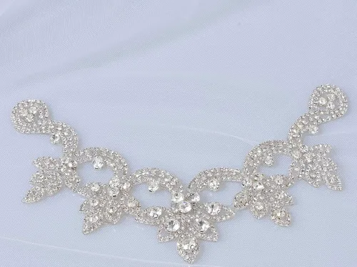 Miniatura 6 de Escote en V, apliques de cristal, apliques de hierro en diamantes, adornos brillantes para vestidos de novia, diadema de novia