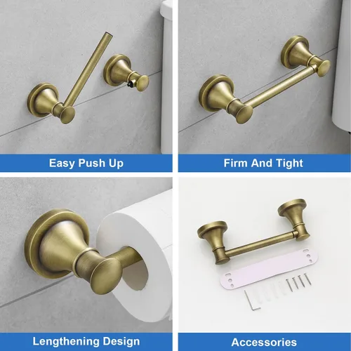 Miniatura 8 de RUMOSE Toilet Paper Roll Holder Bathroom Flexible Pivoting Tissue Handle on Wall Mounted Antique Brass Rustproof Toilet Tissue Roll Holder,Stainless