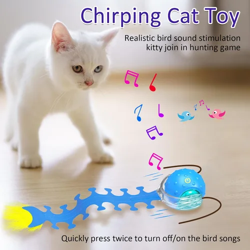 Miniatura 5 de Giociv Pelota interactiva de juguetes para gatos de interior rodando rápidamente en alfombra, chirridos y activan el movimiento (ciempiés azul)