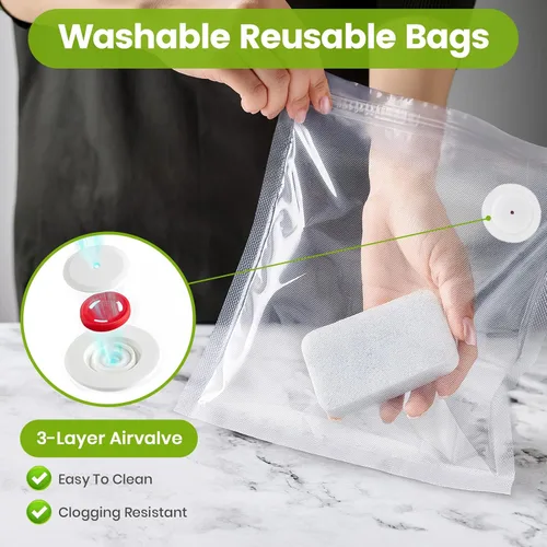 Miniatura 3 de FEPPO Bolsas Selladoras al Vacío para Alimentos, 30 PCS 8.3"×8.7" Bolsas Selladoras al Vacío Reutilizables con Válvula de Aire para Almacenamiento