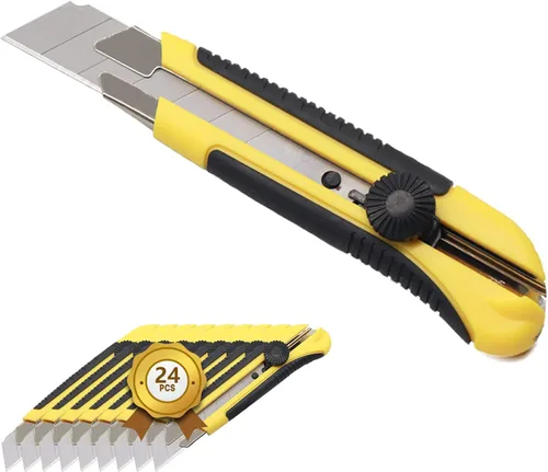 Miniatura 6 de Cuchillo utilitario resistente de 0.984 in, cortador de caja con 10 cuchillas retráctiles SK-5, cortadores a presión con agarre de goma para cartón