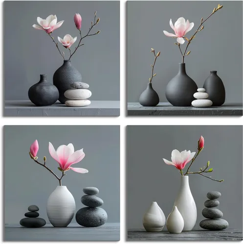 Miniatura 34 de NAN Wind Arte de pared en lienzo de orquídeas rosas y piedras zen - Decoración de orquídeas - Cuadros de flores de spa - Arte de pared Zen