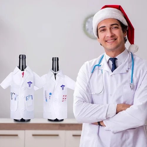 Miniatura 6 de Geiserailie 4 piezas de cubierta blanca para botella de vino, regalos de ceremonia, regalos de fieltro para médicos, hombres, enfermeras, regalos