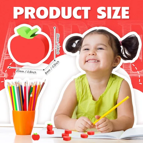 Miniatura 2 de 60 mini borradores de manzana para niños, regalos de bienvenida a la escuela, para contar en el aula, manipulativos de matemáticas, suministros