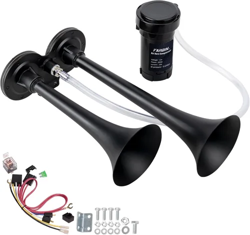 Miniatura 9 de FARBIN - Bocina de coche de 12 V, 150 dB, bocina de aire súper fuerte, bocinas de aire de doble trompeta de zinc cromado, bocina de camión con arnés