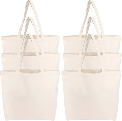 Miniatura 13 de Segarty Bolsa de lona pequeña, paquete de 6 bolsas de lona en blanco de 15 x 16 pulgadas para mujer, bolsa lisa reutilizable con algodón natural