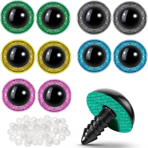 Suilung 100 ojos grandes de seguridad para Amigurumi - Ojos de ganchillo de plástico con purpurina para manualidades de osos títeres, suministros de