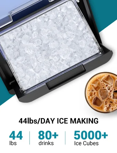 Miniatura 4 de Encimera de hielo de pepita de 44 libras, máquina de hielo de guijarros, fabricación de hielo rápida de 5 a 10 minutos, autolimpieza, portátil
