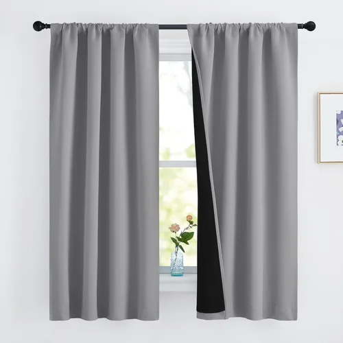 Miniatura 86 de NICETOWN Cortinas blancas 100% opacas, 2 capas gruesas completamente opacas con bolsillo para barra, cortinas aislantes térmicas para Blanco puro