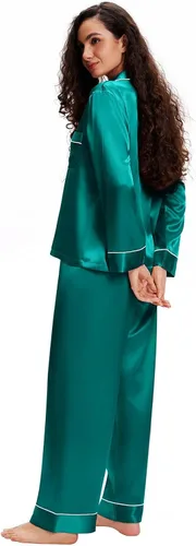 Miniatura 2 de Lonxu Conjunto de pijama de satén de seda para mujer, con botones, ropa de dormir, tallas XS a 3XL
