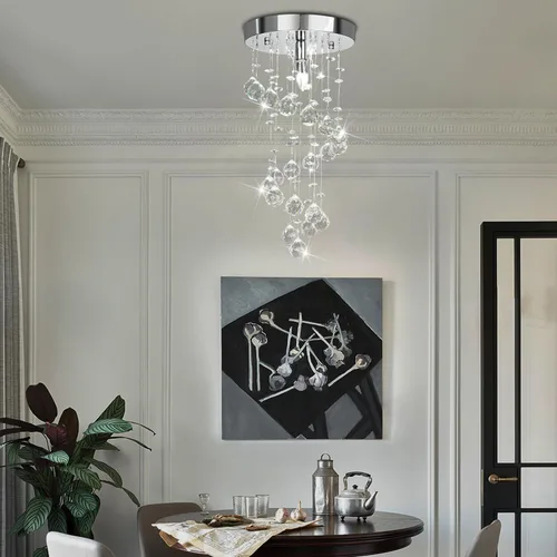 Miniatura 4 de Candelabro moderno de cristal elegante en espiral de montaje empotrado, lámpara moderna de bola de cristal con forma de gota de lluvia, lámpara