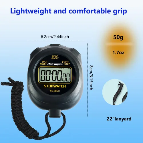 Miniatura 5 de Cronómetro temporizador con cuenta regresiva, encendido/apagado operación simple sin reloj sin fecha, cronómetro digital para deportes, negro