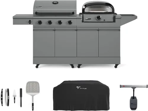 Miniatura 16 de Tytus Anaheim 4-Burner Gas Grill with Prep Cart and Charcoal Grill + Cover, Light, Griddle Insert - Modular Outdoor Kitchen, Quick Assembly, Outdoor