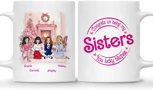 Miniatura 16 de Gossby Taza de café de Navidad personalizada para amigas, regalo de amistad de Navidad personalizado para 2 mejores amigos con diseño, nombre, taza