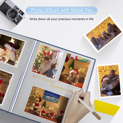Miniatura 5 de Popotop Álbum de fotos grande autoadhesivo 4x6 5x7 8x10, álbum de recortes DIY, libro de fotos, regalos para mamá, familia, bebé y boda, con Azul