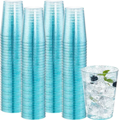 Miniatura 9 de DaYammi 120 Piezas Vasos de Plástico Azul de 9 Oz Vasos de Fiesta de Plástico Transparente Desechables con Borde Azul Copas de Vino Desechables