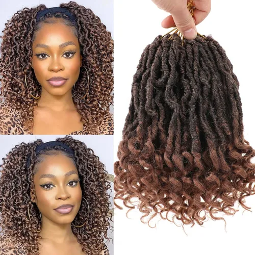 Miniatura 36 de Leeven 7 paquetes de rastas sintéticas con extremos rizados de 18 pulgadas, rastas de diosa preenrolladas para cabello de ganchillo, 84 hebras 1b#