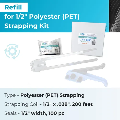Miniatura 2 de IDL Packaging Recarga para kits de flejado de poliéster (PET) portátiles de 1/2 pulgada x 200 pies - Bobina de flejado de poliéster de 1/2 pulgada x