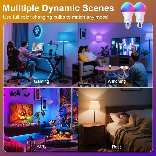 Miniatura 7 de FRIDEKO HOME Bombillas inteligentes – Bombilla LED regulable que cambia de color para el hogar, funciona con sincronización de música Bluetooth