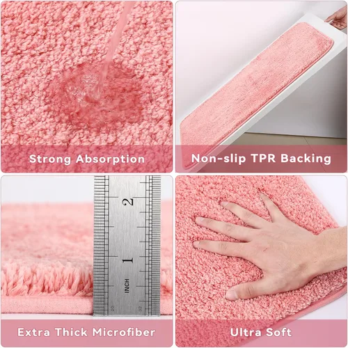 Miniatura 4 de Juego de accesorios de baño rosa con cortina de ducha y alfombras con purpurina, juegos de baño con alfombras de baño extrasuaves y absorbentes