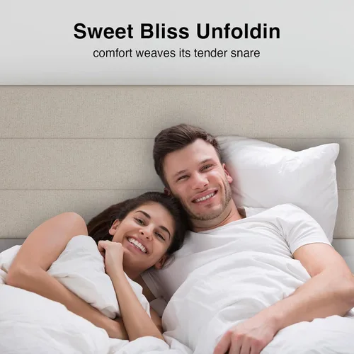 Miniatura 8 de Novilla Base de cama tamaño Queen, base de cama tamaño Queen con soporte de listones de madera, cabecera con rayas tapizada en lino, no necesita