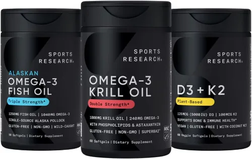 Sports Research® Aceite de krill antártico Omega 3 1000 mg (doble fuerza) con fosfolípidos, colina y astaxantina, aceite de pescado Omega 3 de