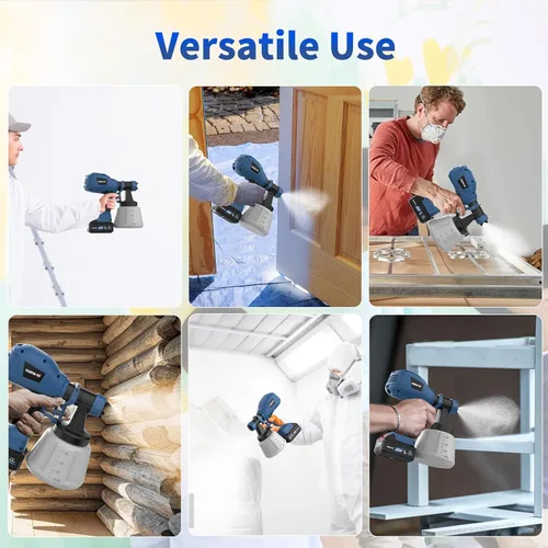 Miniatura 6 de NANWEI Pulverizador de pintura inalámbrico con 2 baterías, pistola de pulverización HVLP con recipiente de 40.6 fl oz, con 4 boquillas y 3 patrones