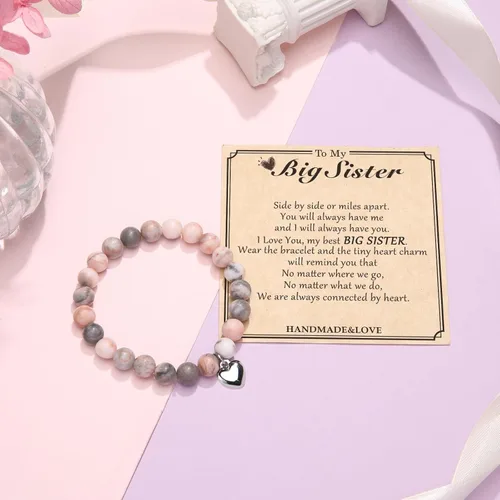 Miniatura 3 de Joyas y tarjetas de piedras naturales pulseras para hermana, regalos de cumpleaños para hermana, mejor amiga