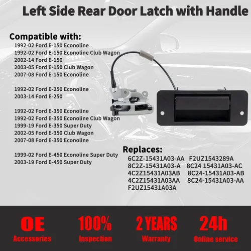Miniatura 2 de Pestillo de puerta trasera con manija – Lado izquierdo del conductor – Compatible con Ford E150 E250 E350 E450 1992-2019, kit de pestillo de puerta