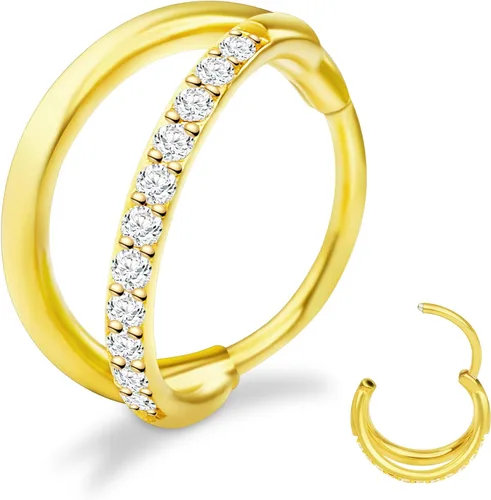 Miniatura 9 de SmileBelle Anillos de nariz con bisagra de 14K de oro para mujeres 20G, anillo de tabique clicker de acero quirúrgico 316L, arete de aro Huggie