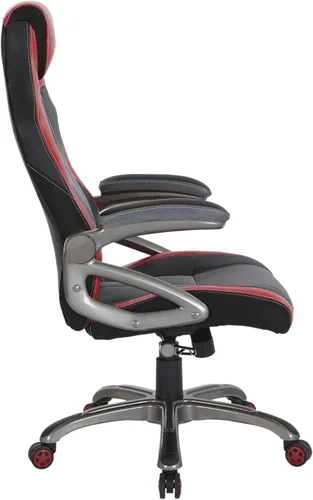 Miniatura 4 de OSP Home Furnishings Race Car - Silla ajustable para juegos, cuero consolidado gris carbón con detalles rojos