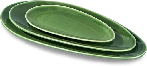 Miniatura 11 de vicrays Platos ovalados grandes para servir, platos de porcelana de 16/14/10 pulgadas para fiestas, barbacoas, bandejas apilables para servir Negro