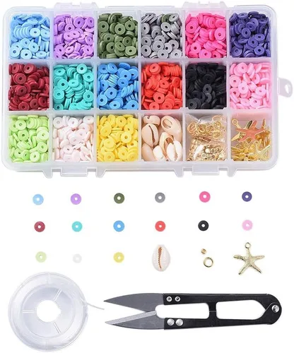 Miniatura 14 de 1520 ~ 1600 unids/caja de 10 colores mezclados planos redondos poliméricos arcilla espaciador perlas 0.315 in Heishi hecho a mano suelta disco