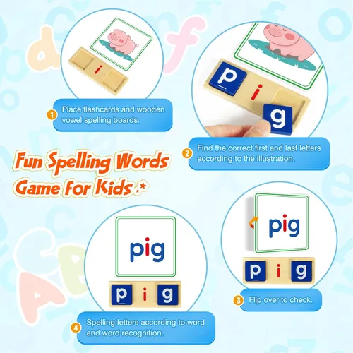 Miniatura 3 de Juguetes de aprendizaje para niños de 3, 4, 5 años - Juego de clasificación y lectura de 116 piezas con letras de vocales cortas, juego