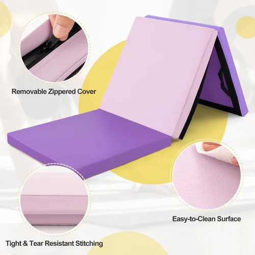 Miniatura 5 de Goplus Esterilla de Gimnasia Plegable, 6' x 2' x 2'' de Grosor Tri-Fold Esterilla de Ejercicio y Volteretas con Asas de Transporte, Cierre de Gancho