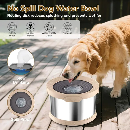 Miniatura 3 de UPSKY Cuenco de agua para perros sin derrames 8L acero inoxidable, 2.1 galones gran capacidad cuencos para perros a prueba de derrames