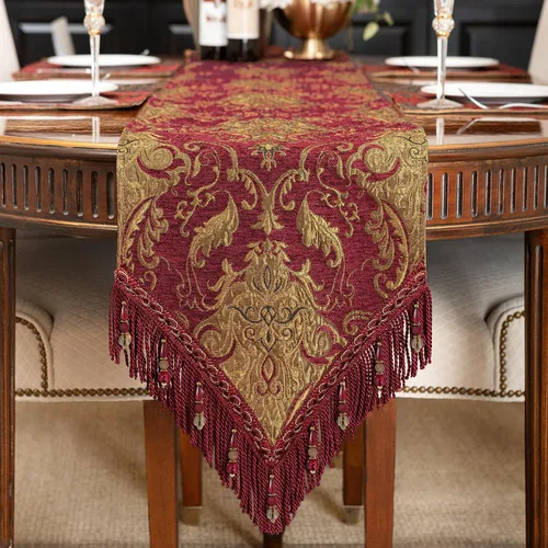 Miniatura 13 de Loom and Mill Camino de mesa de lujo de 72 pulgadas de largo, elegante camino de mesa de damasco jacquard con borlas múltiples hechas a mano