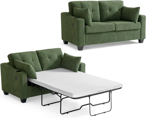 Miniatura 12 de CHIC HOUSE Sofá cama extraíble, sofá cama tamaño completo, sofá convertible 2 en 1 de pana con carga USB, sofá de espuma viscoelástica para sala