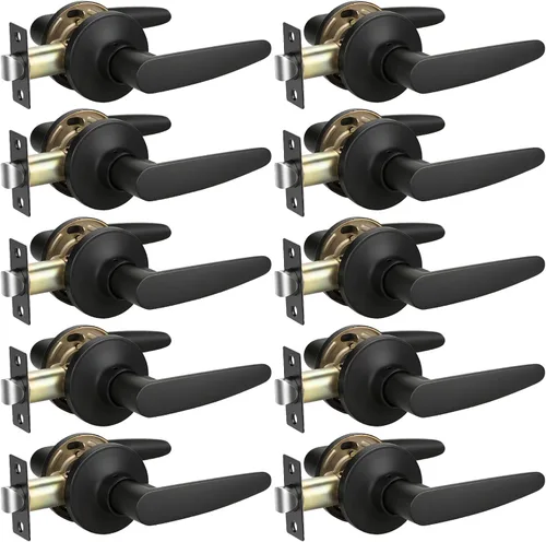 Miniatura 27 de KNOBWELL Juego de 10 manijas de puerta color negro mate, juego de manijas de puerta para privacidad para cama y baño, reversible para lado derecho