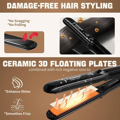 Miniatura 7 de DORISILK Alisadores de Vapor 2.0 Mejorados para el Cabello, Plancha Plana de Vapor de Turmalina Cerámica Profesional de Salón Alisador de Cabello