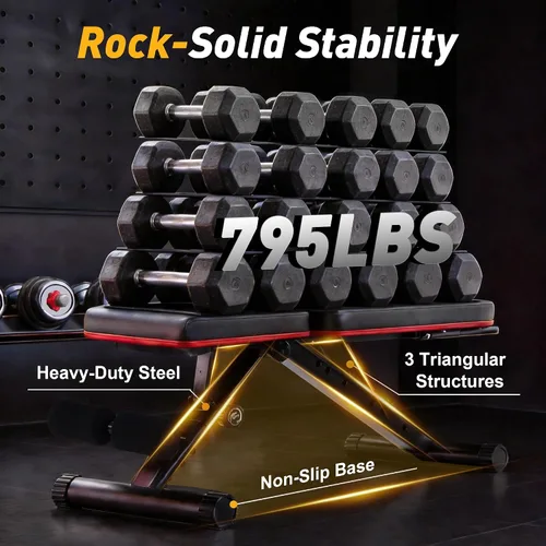 Miniatura 5 de Banco de pesas ajustable para gimnasio en casa, equipo de entrenamiento plegable para entrenamiento de fuerza de cuerpo completo, banco